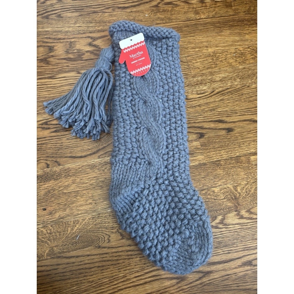 Martha Stewart NWT‎ Hand Knit Gray Stocking 22" Christmas